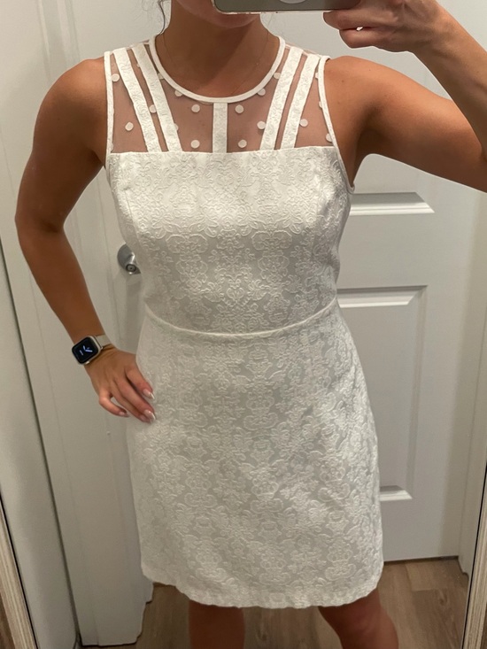 Forever 21 Dresses & Skirts - Forever 21 White Lace Mini Dress with Illusion Polka-Dot Yoke